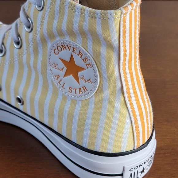 Converse Women's CTAS Lift Hi Striped A03298C White/Cyber Mango/Light Curry SZ 6 - Picture 8 of 8
